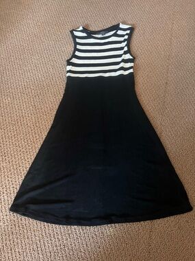 BCBG Black Dress with White Striped Bodice